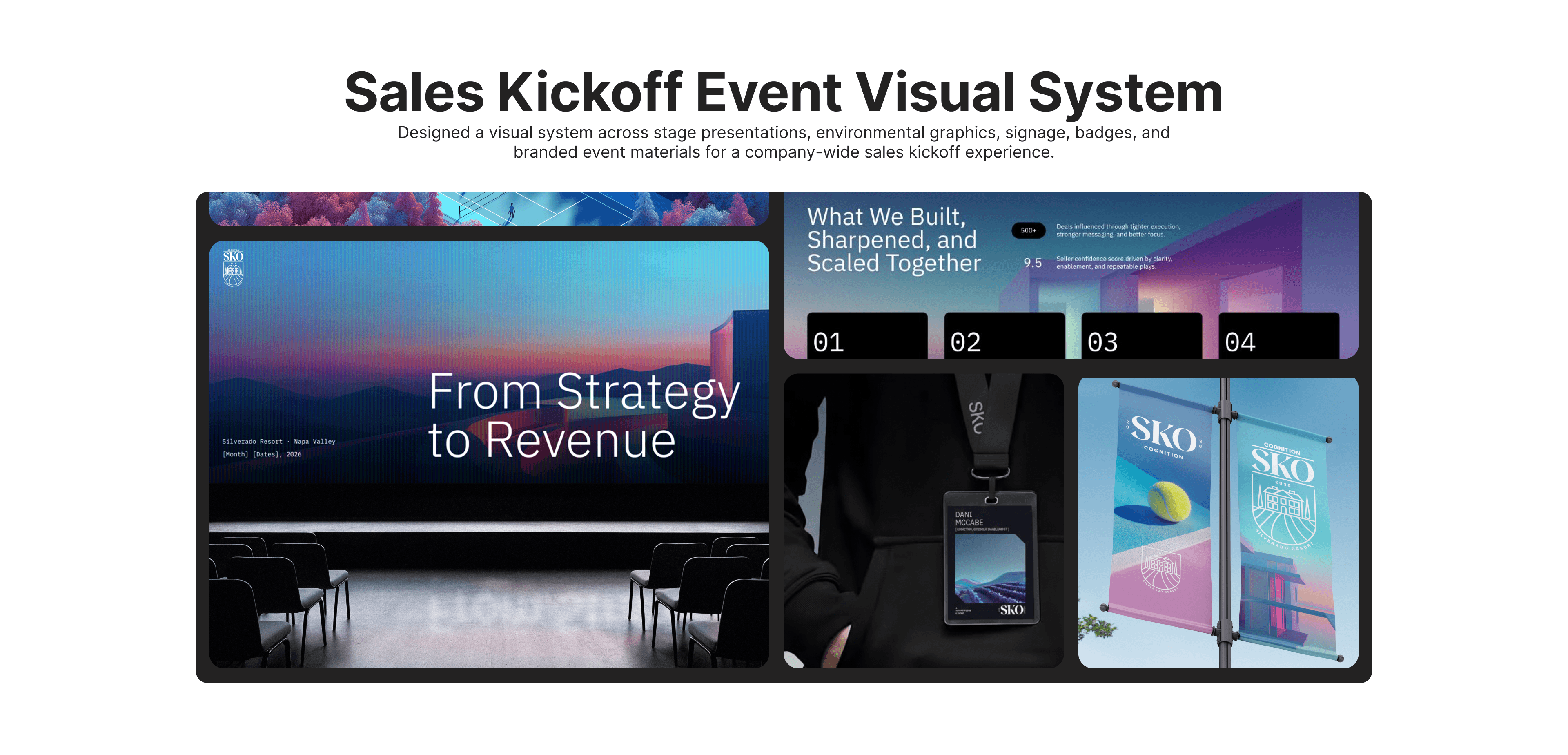 Event branding, logo systems, gradients, and visual direction created to establish a unified look and feel across the experience.