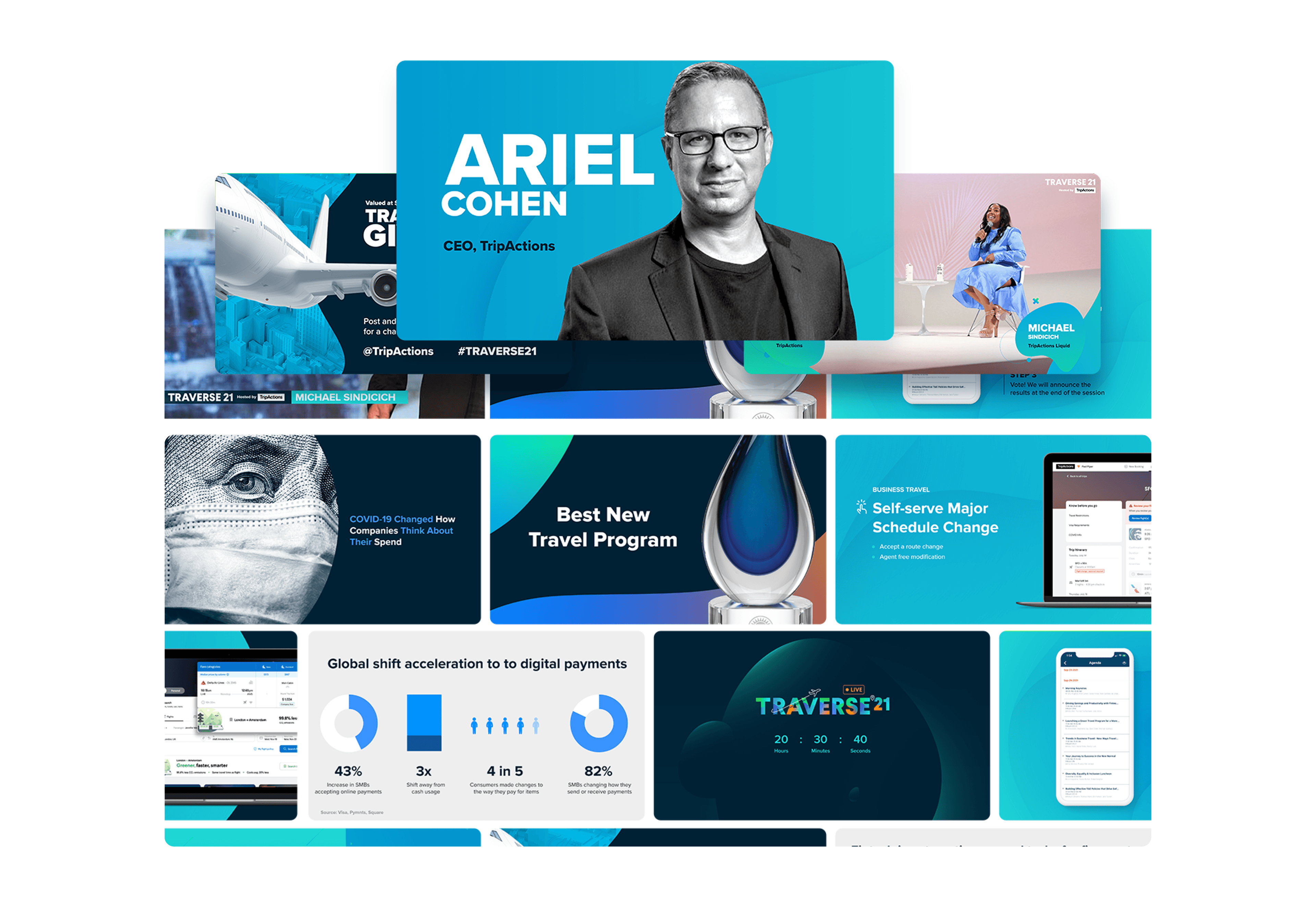 Presentation layouts and visual frameworks created to organize event content and maintain consistency across sessions.