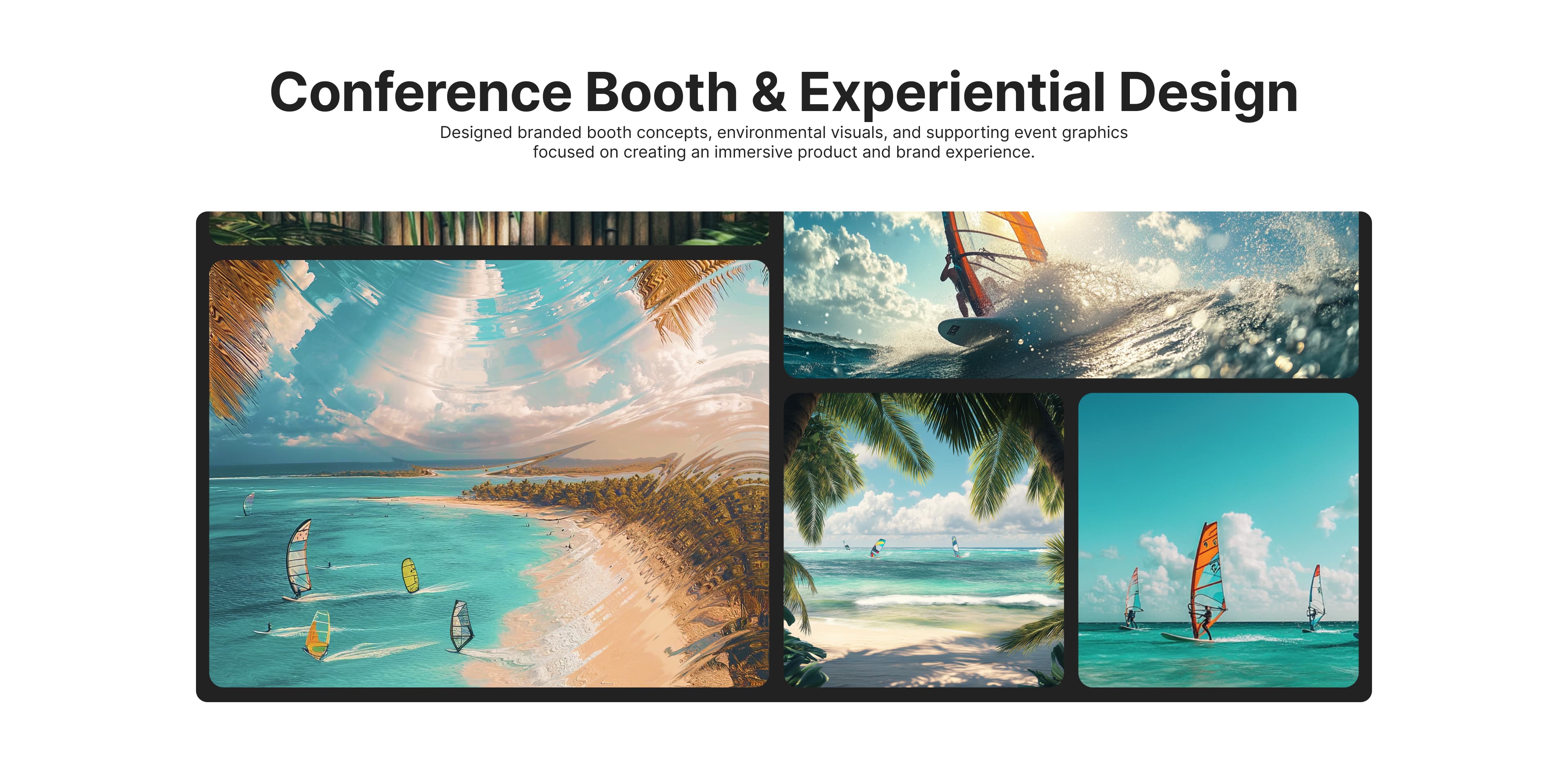 Designed branded booth concepts, environmental visuals, and supporting event graphics focused on creating an immersive product and brand experience.