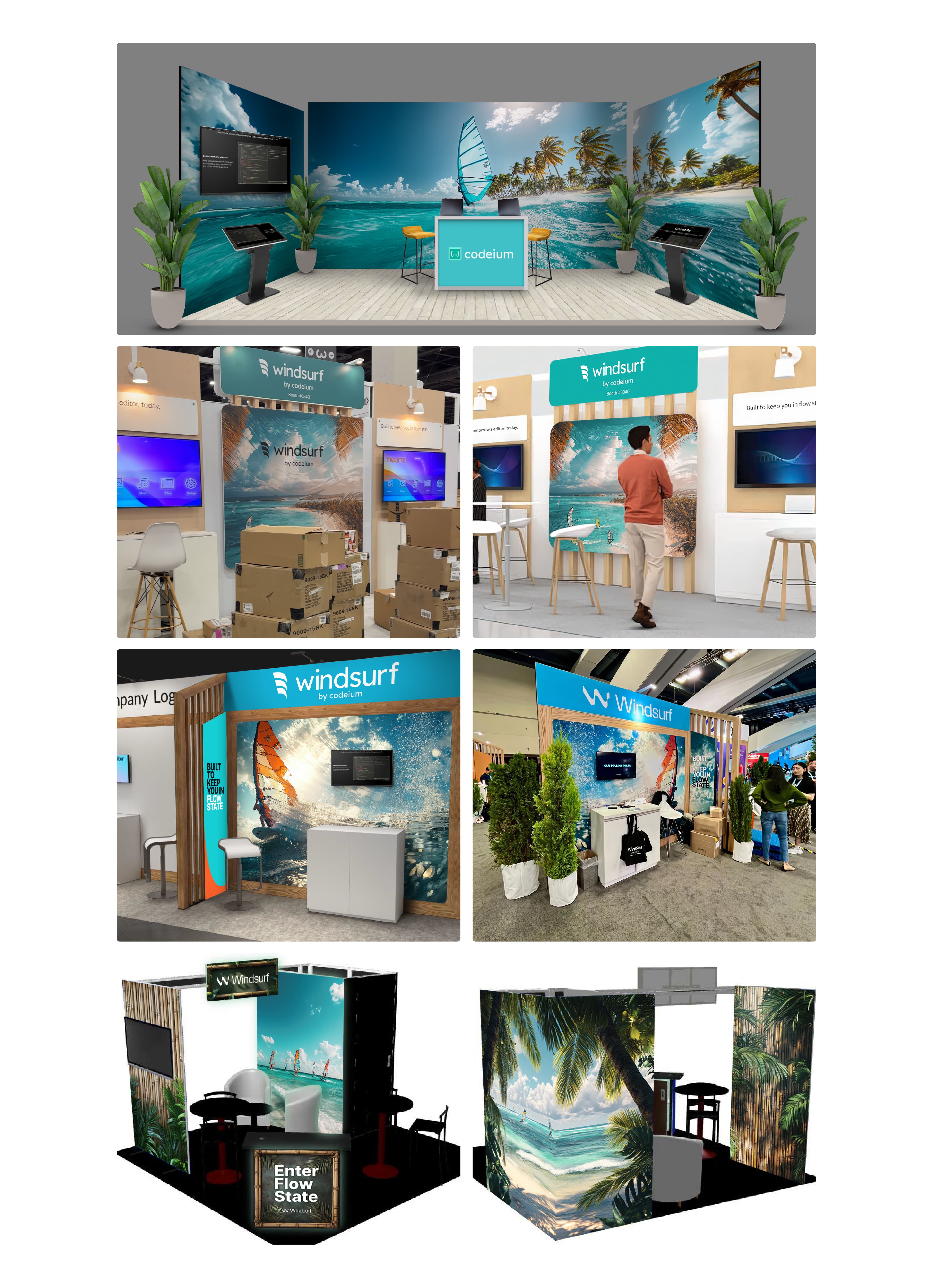 Large-format graphics and environmental layouts designed to create a cohesive branded experience across event spaces.